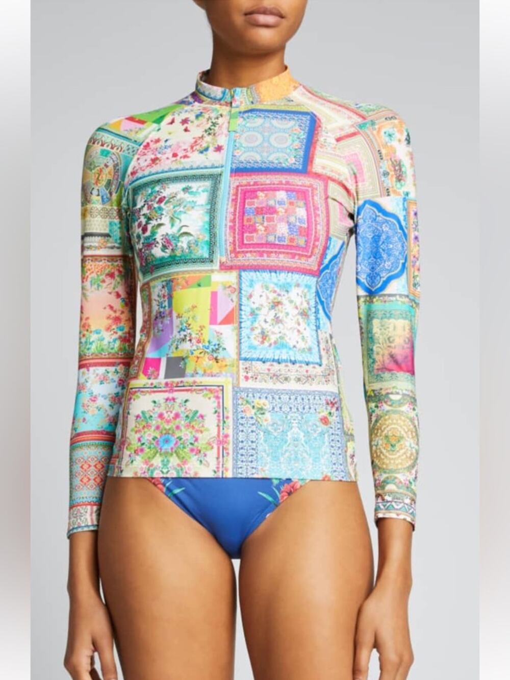 JOHNNY WAS XL Annika Long-Sleeve Patchwork Surf Shirt